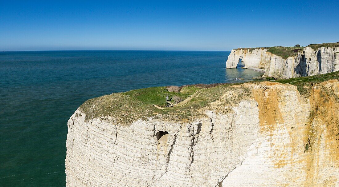 France, Seine Maritime, Etretat, Cote d'Abatre, Pointe de la Courtine, Antifer beach (aerial view)