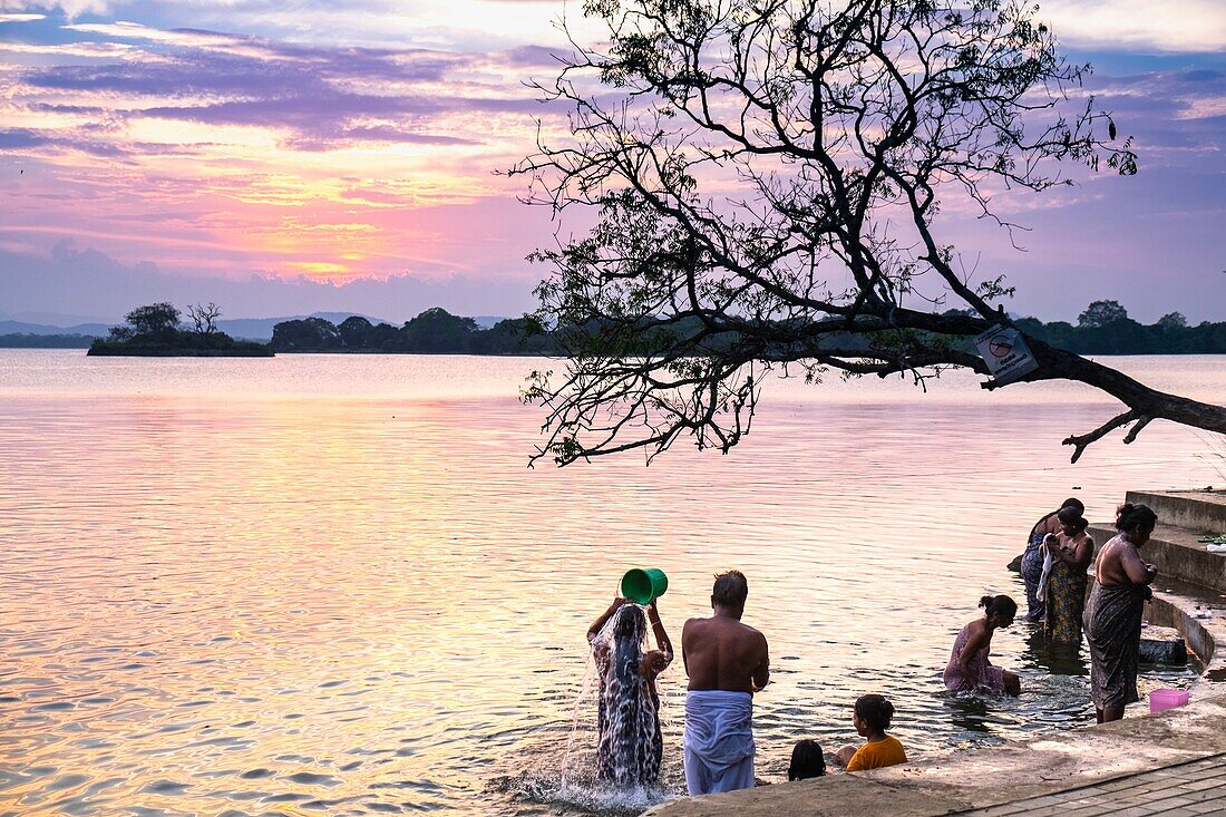 Sri Lanka, North Central Province, Polonnaruwa, sunset over Parakrama Samudra lake