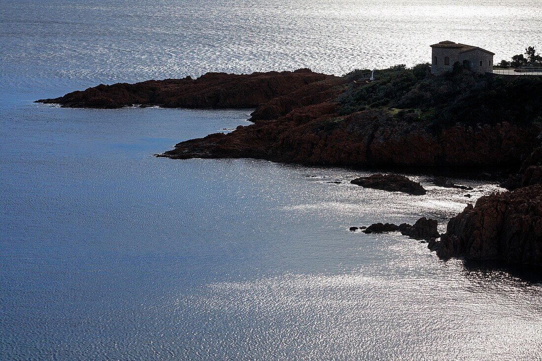 France, Var, Esterel Massif, Corniche d'Or, Saint Raphael, Trayas road, Pointe du Cap Roux, cove