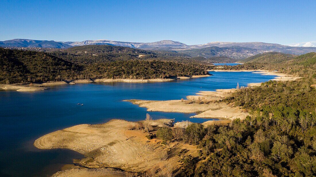 France, Var, Pays de Fayence, Tanneron, Saint Cassian Lake (aerial view)