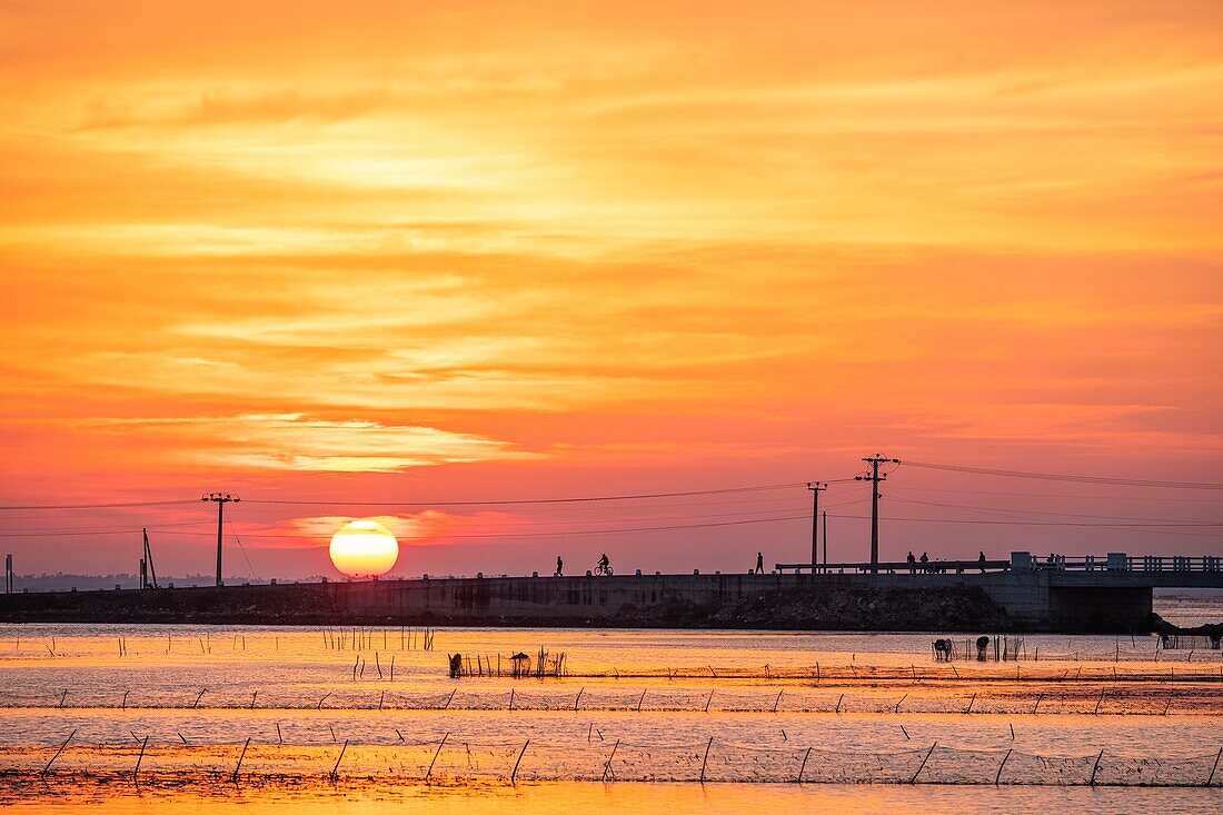 Sri Lanka, Nordprovinz, Jaffna, Sonnenuntergang über der Palk Bay