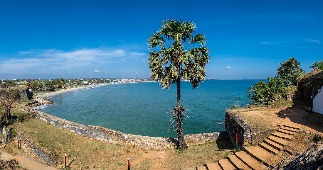 Sri Lanka, Eastern province, Trincomalee (or Trinquemalay), panoramic view over the bay from Swami Rock promontory