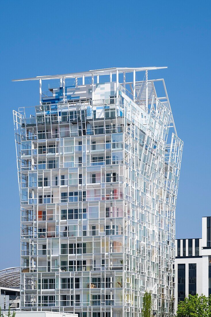 France, Rhone, Lyon, La Confluence district south of the Presqu'ile, close to the confluence of the Rhone and the Saone rivers, is the first French sustainable quarter certified by WWF, Ycone residential building designed by architect Jean Nouvel