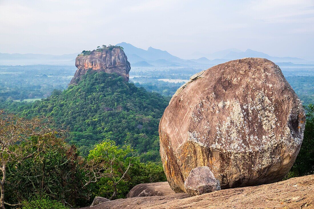 Sri Lanka, Central province, Sigiriya, view from Pidurangala rock over the Lion Rock, archaeological site of the former Sri Lankan royal capital, a UNESCO World Heritage Site