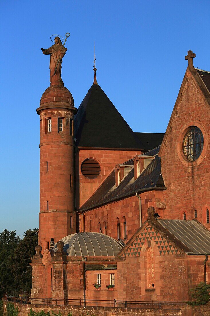 France, Bas Rhin, Ottrott, Mont Saint Odile, Mont Sainte Odile is a Vosges mountain, culminating at 764 meters above sea level, It is surmounted by the Hohenbourg Abbey, a convent overlooking the plain of Alsace