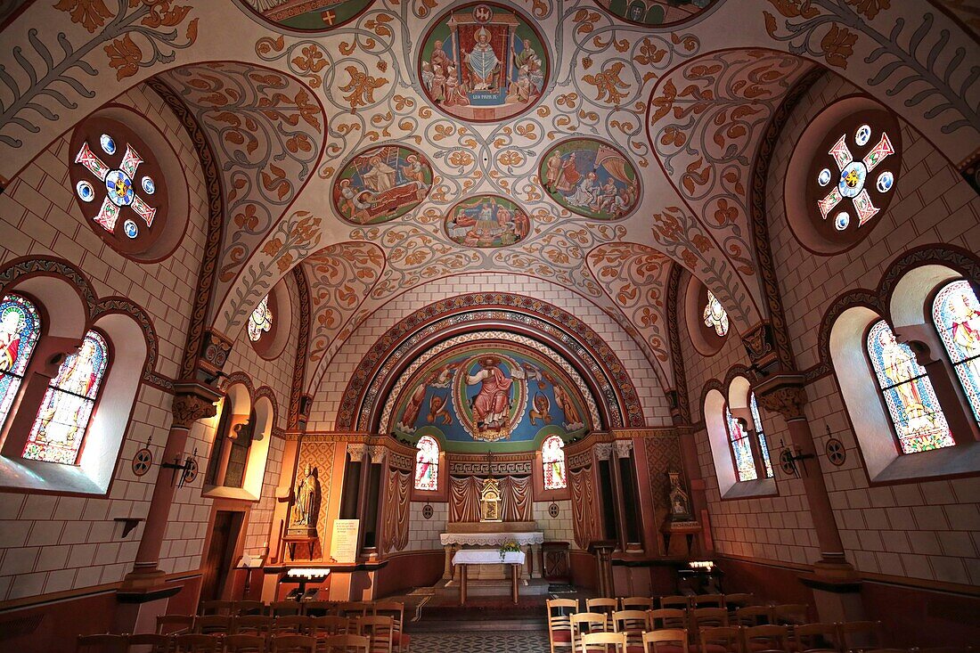 France, Haut Rhin, Route des Vins d'Alsace, Eguisheim, labeled the Most Beautiful Villages of France, Place du Château, interior of the chapel of Pope Leon IX