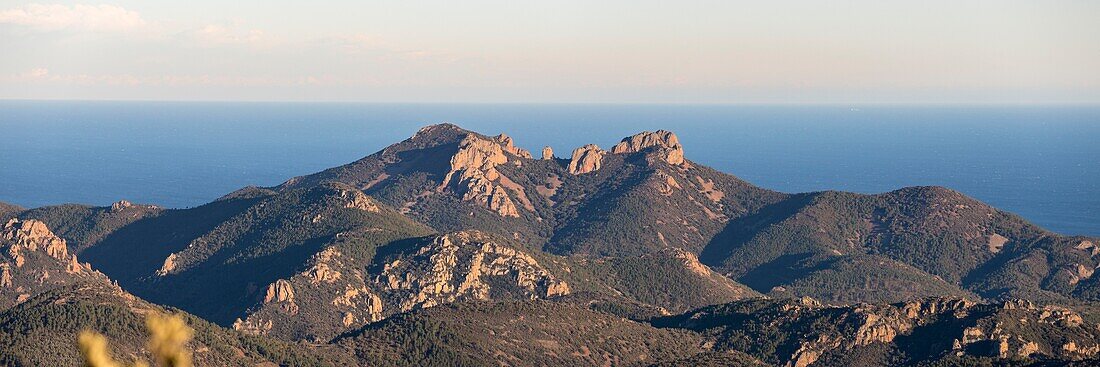 France, Var, Frejus, Esterel Massif, Cap Roux and the summit of Saint Pilon (442m)