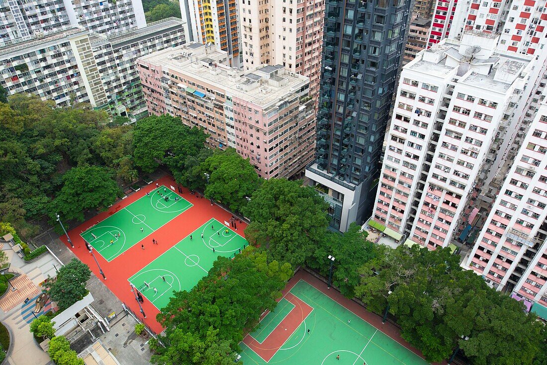 Hong Kong, Hong Kong, Kennedy town, residential buildings at Hong Kong island's Kennedy town