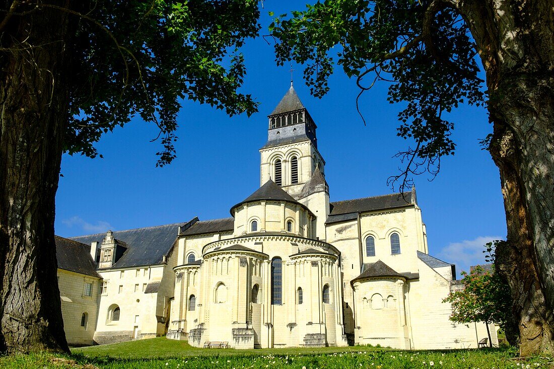 France, Maine et Loire, Fontevraud l'Abbaye, Loire Valley listed as World Heritage by UNESCO, Abbey of Fontevraud, 12-17 th century, the abbey church dated 12 th. century