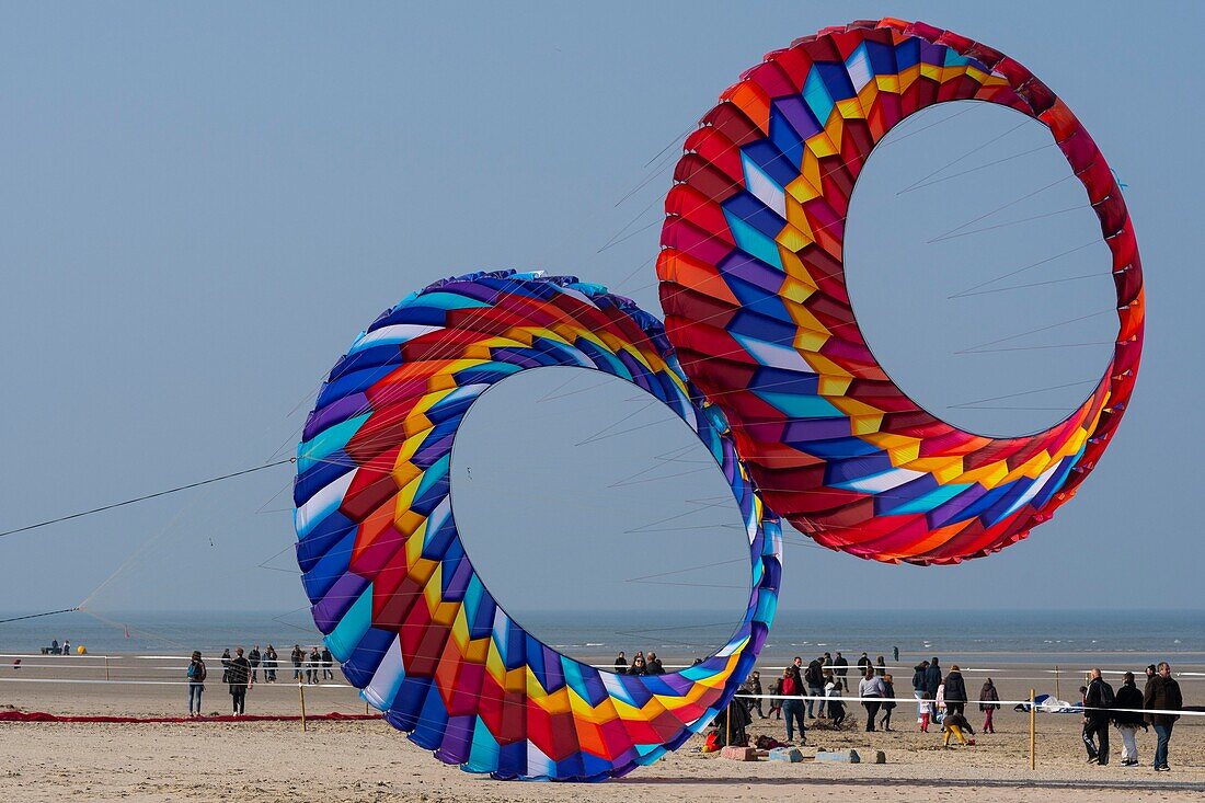 France, Pas de Calais, Opale Coast, Berck sur Mer, Berck sur Mer International Kite Meetings, during 9 days the city welcomes 500 kites from all over the world for one of the most important kite events in the world