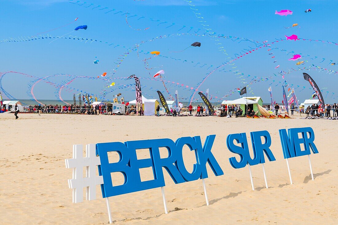 France, Pas de Calais, Opale Coast, Berck sur Mer, Berck sur Mer International Kite Meetings, during 9 days the city welcomes 500 kites from all over the world for one of the most important kite events in the world