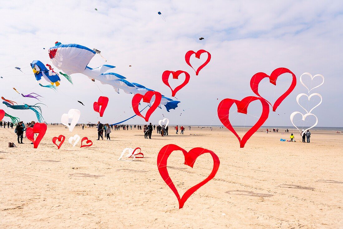 Frankreich, Pas de Calais, Opale Coast, Berck sur Mer, Berck sur Mer International Kite Meetings, 9 Tage lang empfängt die Stadt 500 Drachen aus der ganzen Welt zu einem der wichtigsten Kite-Events der Welt