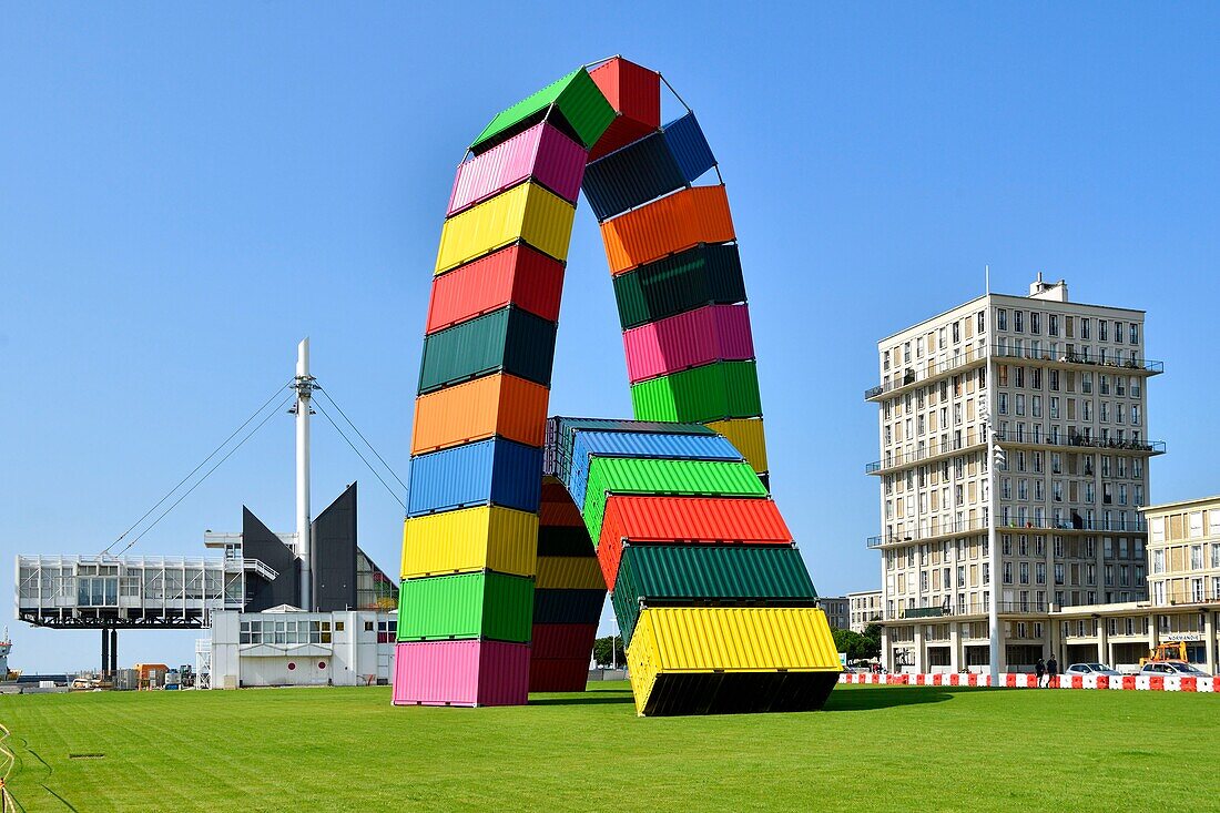 Frankreich, Seine Maritime, Le Havre, von Auguste Perret wiederaufgebaute Stadt, von der UNESCO zum Weltkulturerbe erklärt, Southampton-Kai, Vincent Ganivets ikonische Catene de Containers