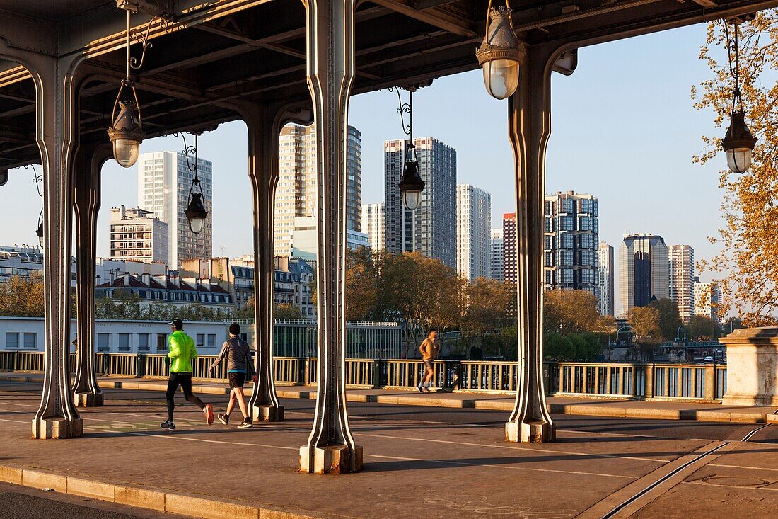 Frankreich, Paris, von der UNESCO zum Weltkulturerbe erklärtes Gebiet, im Hintergrund die Bir-Hakeim-Brücke und die Gebäude des Stadtteils Beaugrenelle