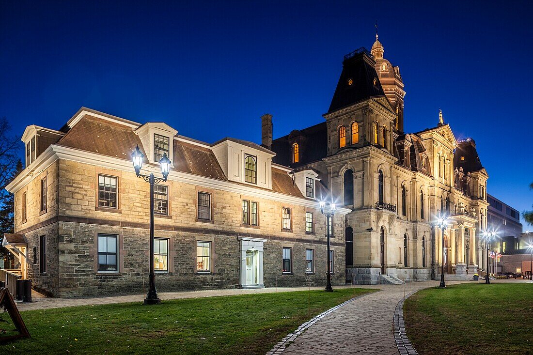 Canada, New Brunswick, Central New Brunswick, Fredericton, Legislative Building, New Brunswick Provincial Legislature, exterior, dusk