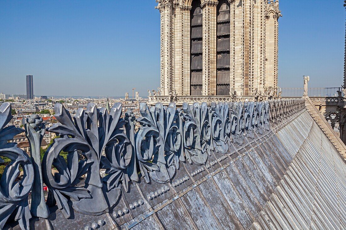 France, Paris, zone listed as World Heritage by UNESCO, Notre-Dame cathedral on the City island, the roof and the bell towers with the gargoyles statues (archive)