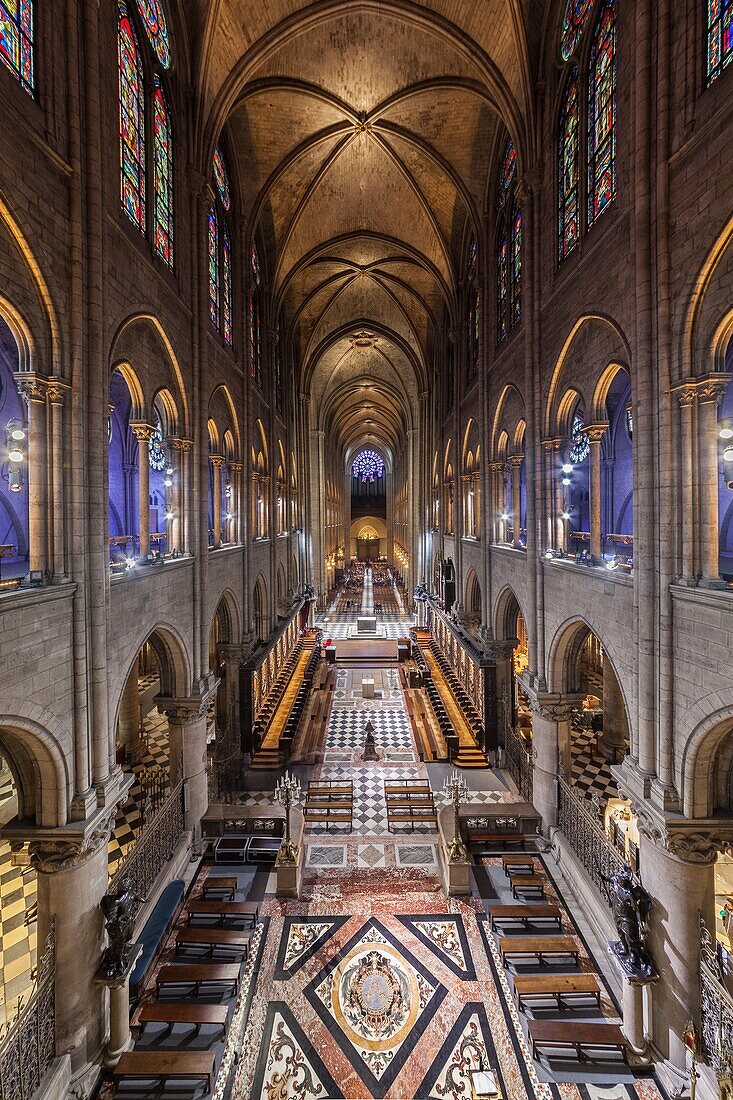 Frankreich, Paris, Weltkulturerbe der UNESCO, Stadtinsel, das Kirchenschiff der Kathedrale Notre-Dame