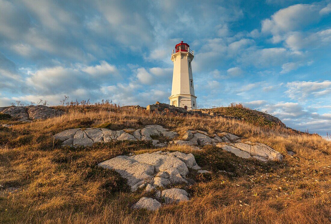 Canada, Nova Scotia, Louisbourg, Louisbourg LIghthouse, dusk