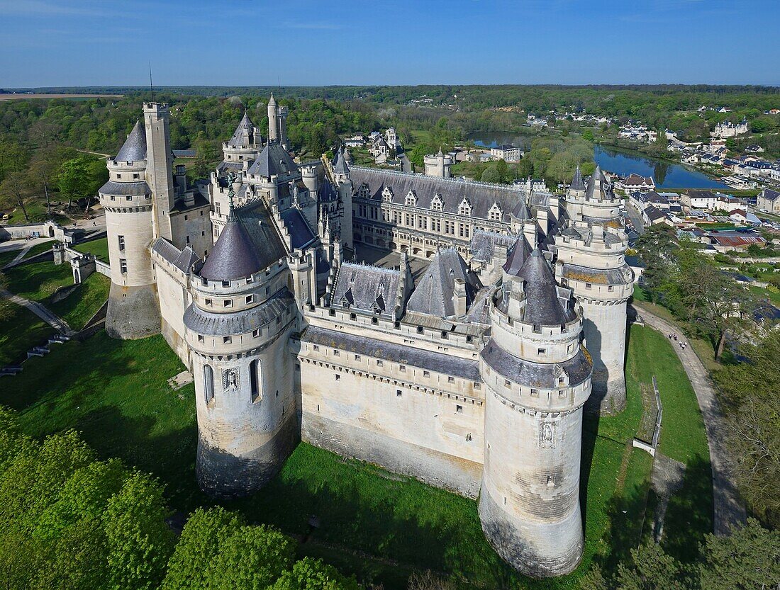 France, Oise, the castle of Pierrefonds (aerial view)