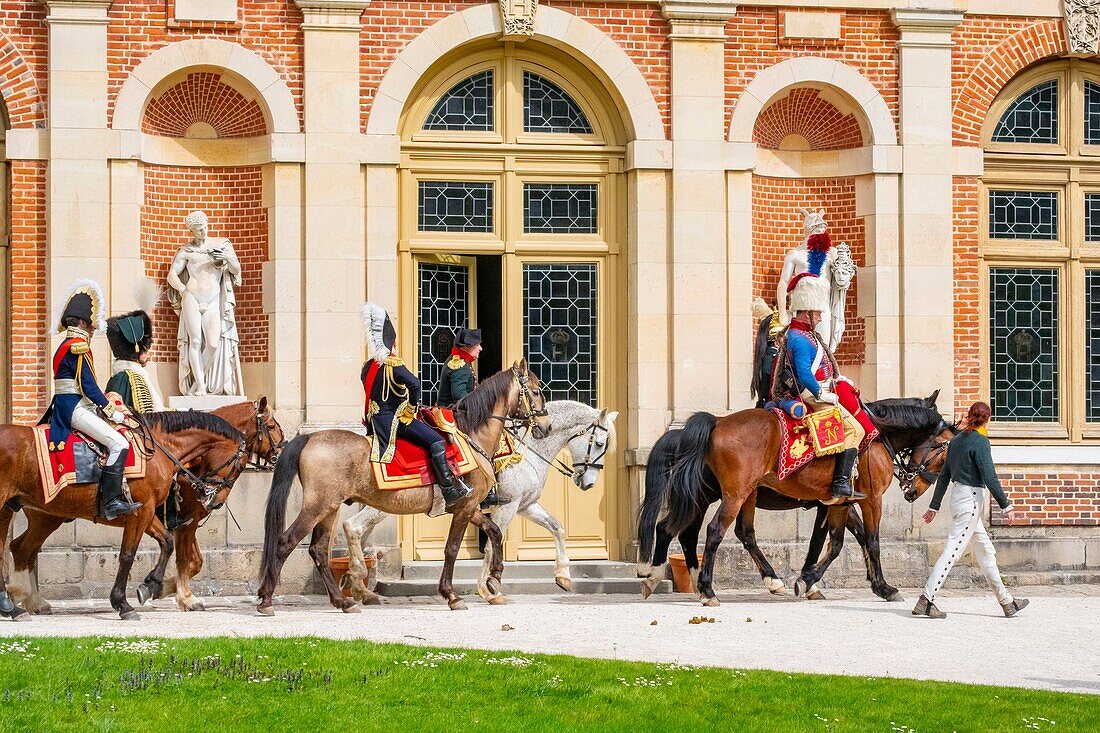 France, Seine et Marne, castle of Fontainebleau, historical reconstruction of the residence of Napoleon 1st and Josephine in 1809, Emperor Napoleon on horseback