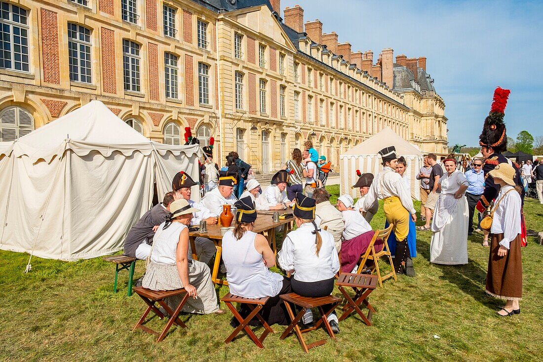 France, Seine et Marne, castle of Fontainebleau, historical reconstruction of the stay of Napoleon 1st and Josephine in 1809, the bivouac of the soldiers