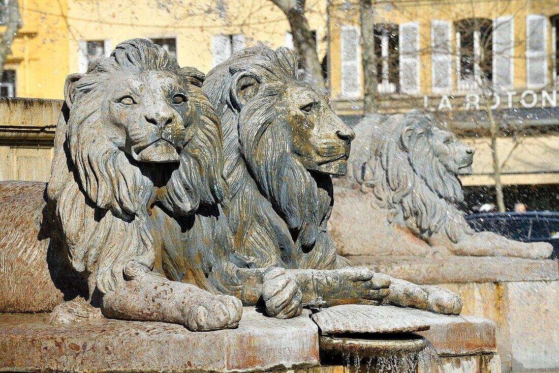 France, Bouches du Rhone, Aix en Provence, the Rotonda square and fountain, La Rotonde fountain