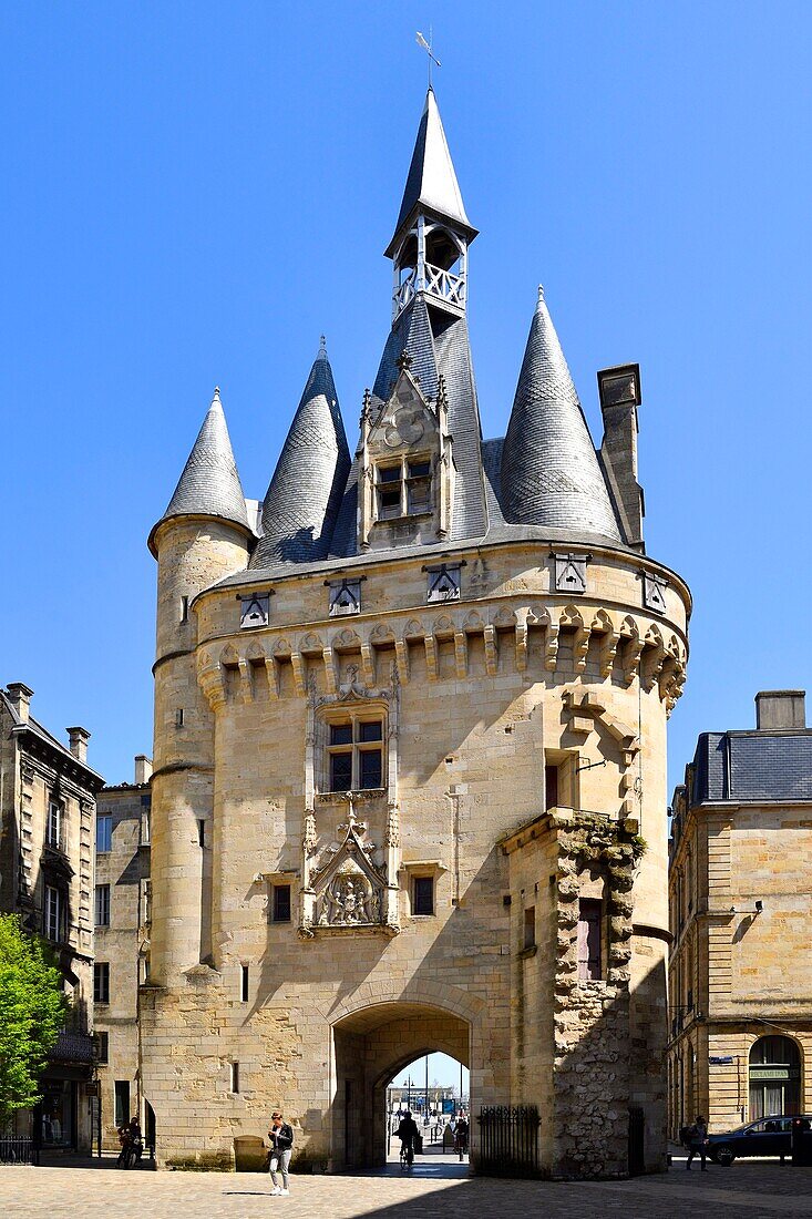 France, Gironde, Bordeaux, district a World Heritage Site by UNESCO, district of Saint Peter, 15th century Gothic Cailhau gate