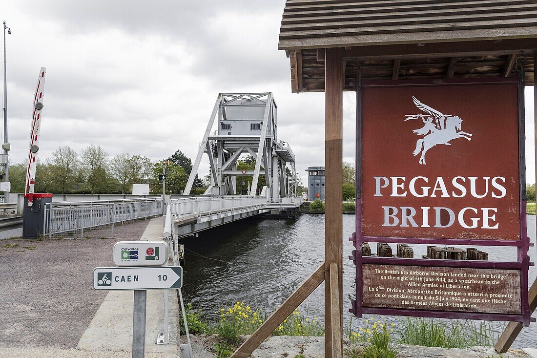 France, Calvados, Cote de Nacre, Benouville, famous Pegasus Bridge