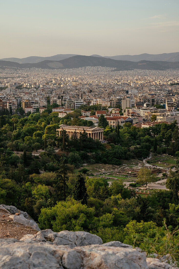 View of Ancient Agora and Athens City centre, Athens, Attica, Greece, Europe