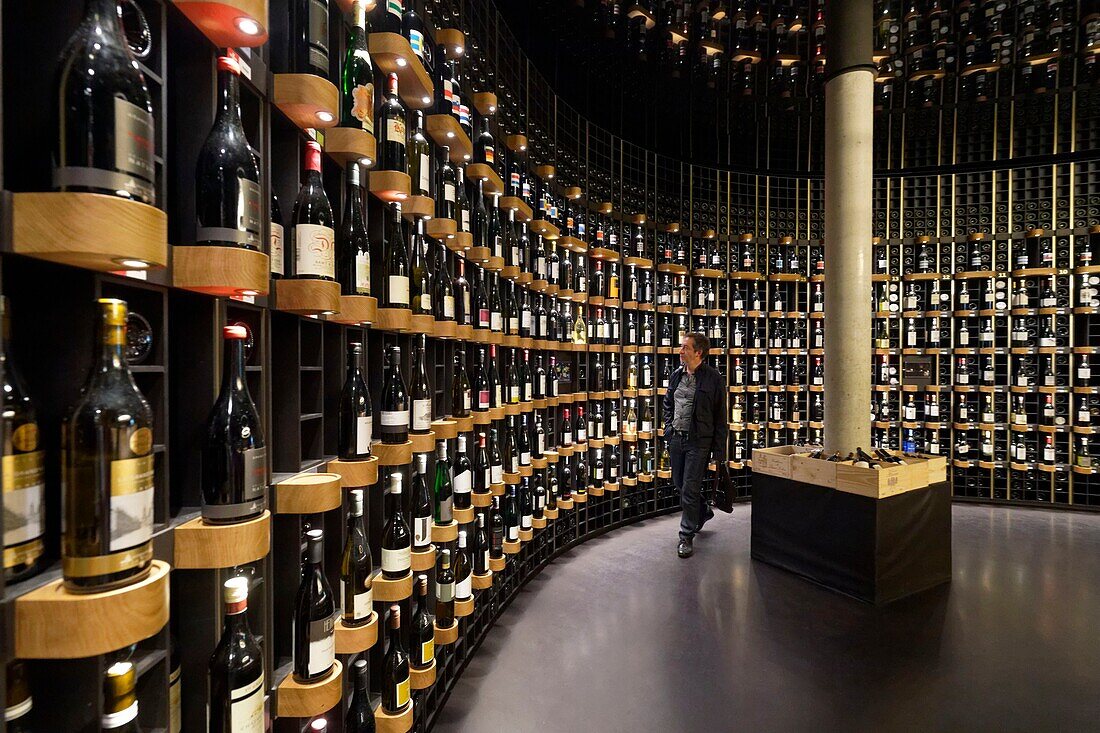 France, Gironde, Bordeaux, area listed as World Heritage by UNESCO, the City of Wine, designed by the architects of the XTU agency and the English scenography agency Casson Mann Limited, the shop offering the sale of one of the largest selection of wines in the world