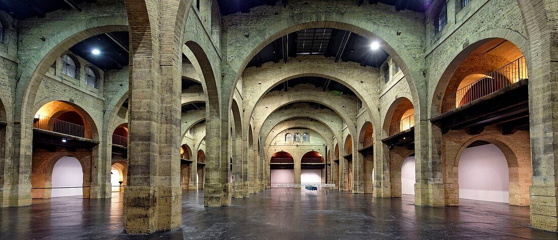 Frankreich, Gironde, Bordeaux, von der UNESCO zum Weltkulturerbe erklärtes Gebiet, Stadtteil Chartrons, Zentrum für zeitgenössische visuelle Künste von Bordeaux (CAPC) im ehemaligen Lagerhaus Laine aus dem 19. Jahrhundert, das 1983 eingeweiht wurde