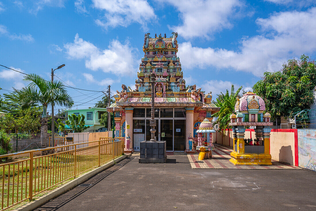 View of colourful Hindu Temple in Bambous, Mauritius, Indian Ocean, Africa