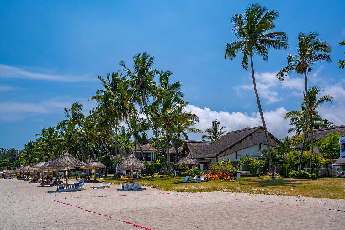 View of Beach at Trou-aux-Biches on a sunny day, Trou-aux-Biches, Mauritius, Indian Ocean, Africa