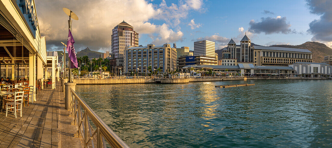 View of Caudan Waterfront in Port Louis, Port Louis, Mauritius, Indian Ocean, Africa