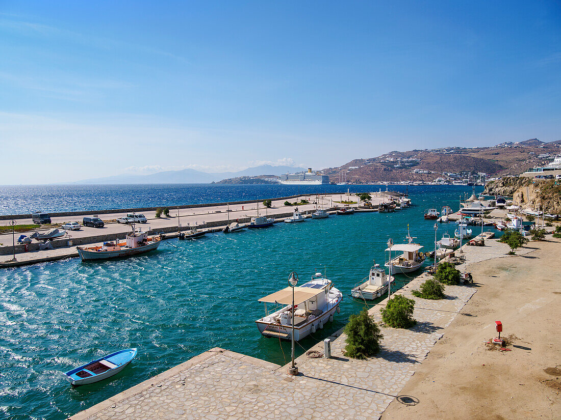 Hafen in Mykonos-Stadt, Insel Mykonos, Kykladen, Griechische Inseln, Griechenland, Europa