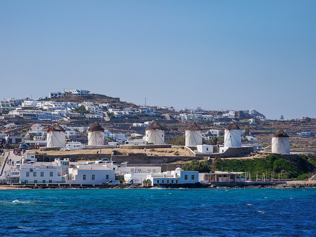 Chora Windmills, Mykonos Town, Mykonos Island, Cyclades, Greek Islands, Greece, Europe