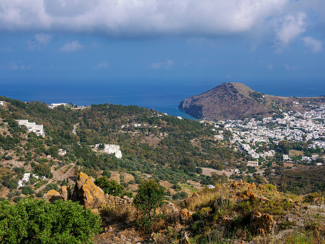 Blick auf die Höhle der Apokalypse Kirche, Insel Patmos, Dodekanes, Griechische Inseln, Griechenland, Europa