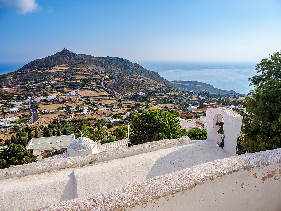 Whitewashed Churches of Patmos Chora, elevated view, Patmos Island, Dodecanese, Greek Islands, Greece, Europe