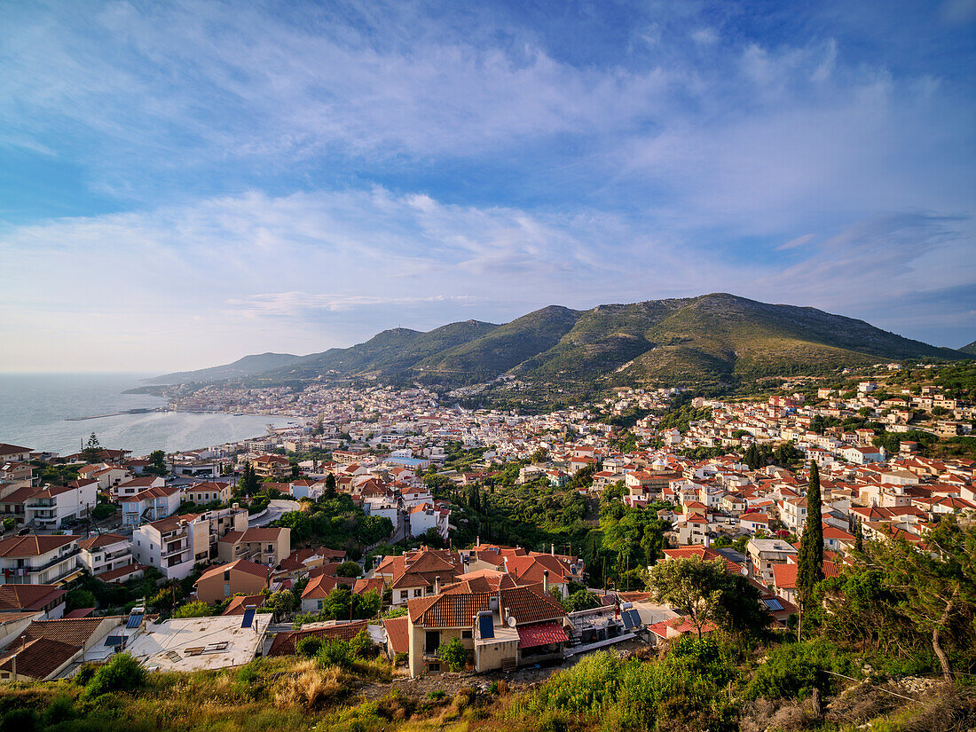 Ano Vathy und Samos Stadt, Blick von oben, Insel Samos, Nord Ägäis, Griechische Inseln, Griechenland, Europa