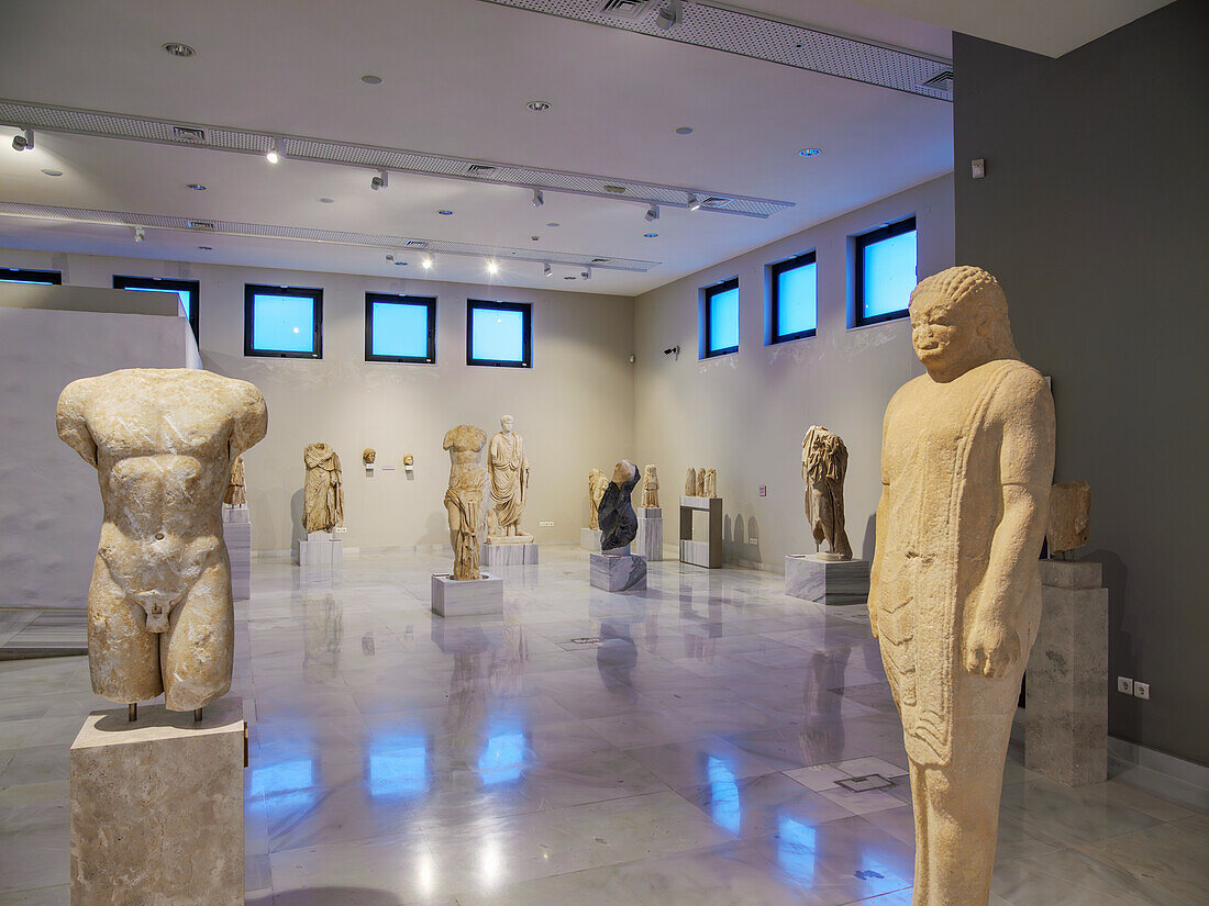 Sculptures at the Archaeological Museum, interior, Pythagoreio, Samos Island, North Aegean, Greek Islands, Greece, Europe