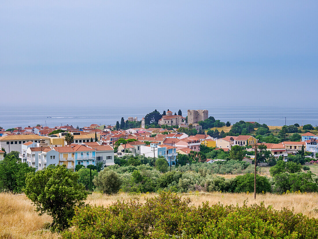 View towards the Lykourgos Logothetis Castle, Pythagoreio, Samos Island, North Aegean, Greek Islands, Greece, Europe