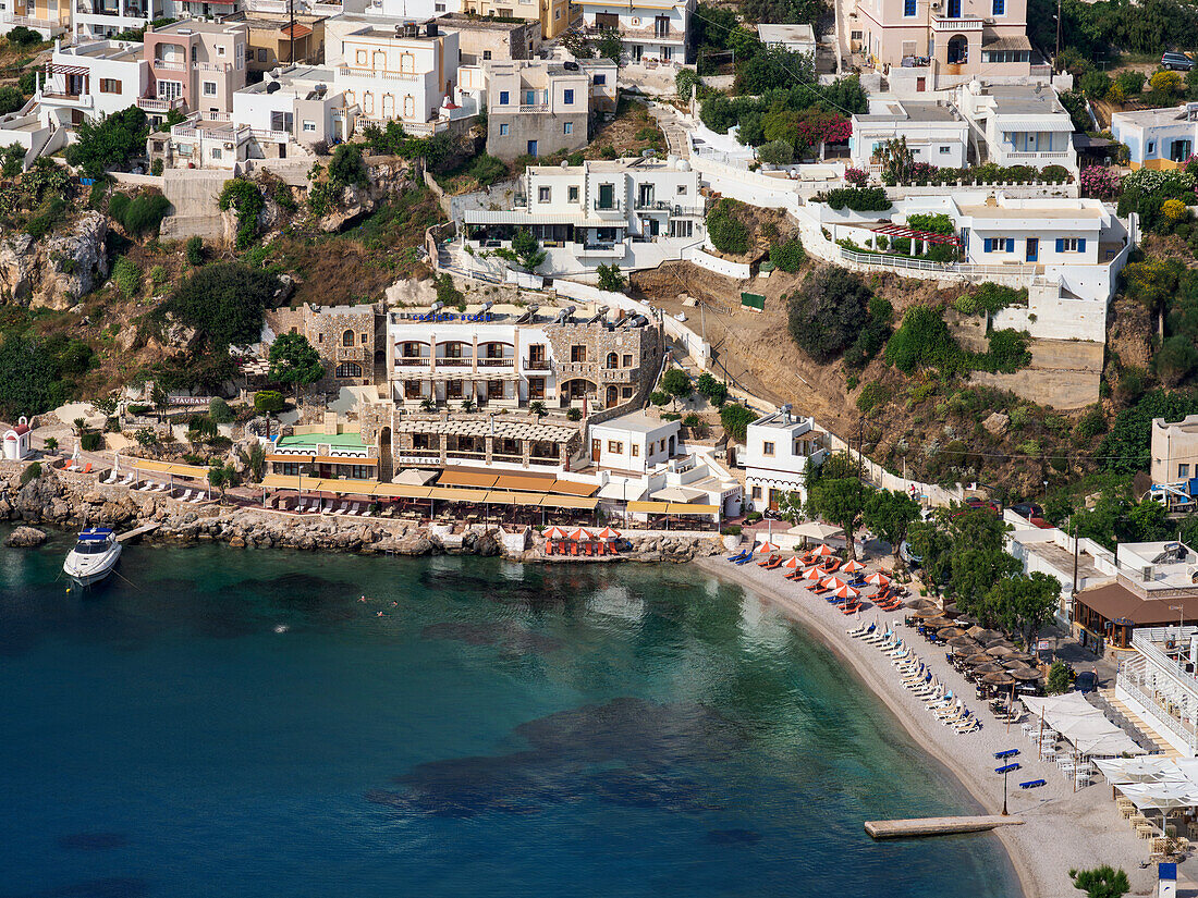 Pandeli Strand, Blick von oben, Insel Leros, Dodekanes, Griechische Inseln, Griechenland, Europa