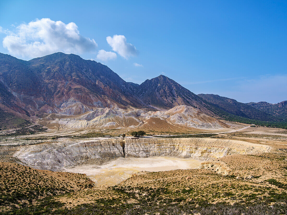 Stefanos Volcano Crater, elevated view, Nisyros Island, Dodecanese, Greek Islands, Greece, Europe