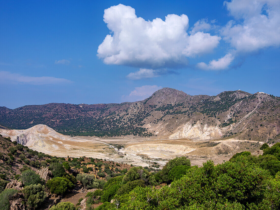 View towards the Stefanos Volcano Crater, Nisyros Island, Dodecanese, Greek Islands, Greece, Europe