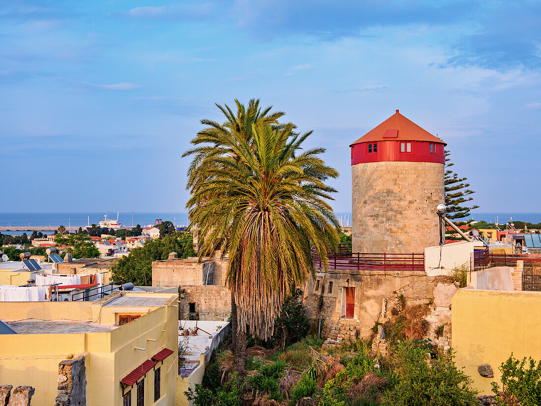 Medieval Old Town at sunset, Rhodes City, Rhodes Island, Dodecanese, Greek Islands, Greece, Europe