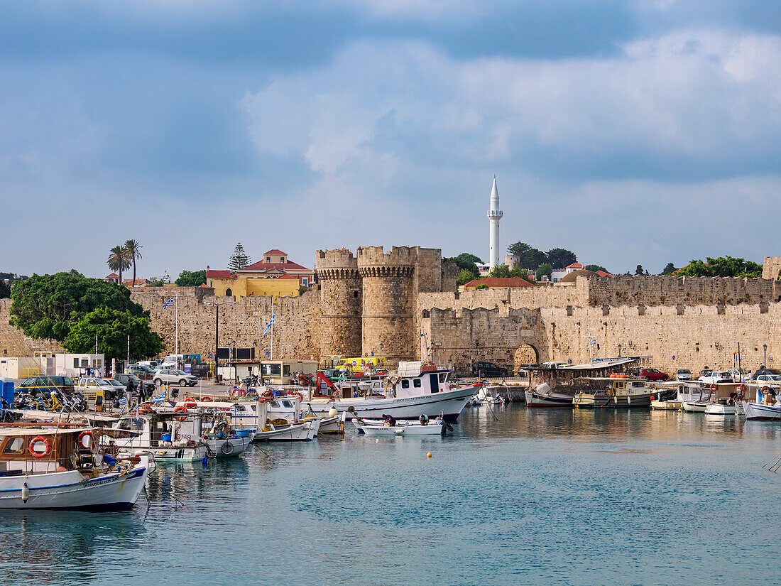 Kolona Harbour, Medieval Old Town, Rhodes City, Rhodes Island, Dodecanese, Greek Islands, Greece, Europe