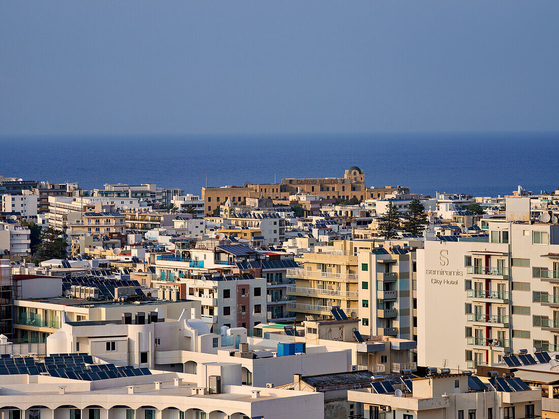 Cityscape from St. Stephen's Hill (Monte Smith), Rhodes City, Rhodes Island, Dodecanese, Greek Islands, Greece, Europe