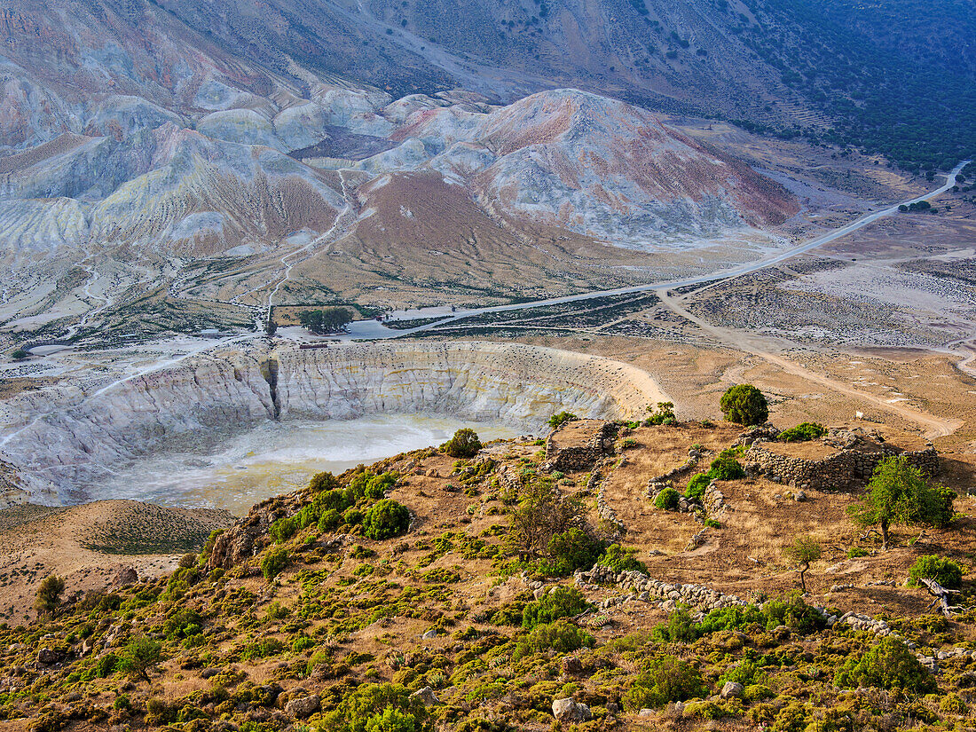 Stefanos Volcano Crater, elevated view, Nisyros Island, Dodecanese, Greek Islands, Greece, Europe