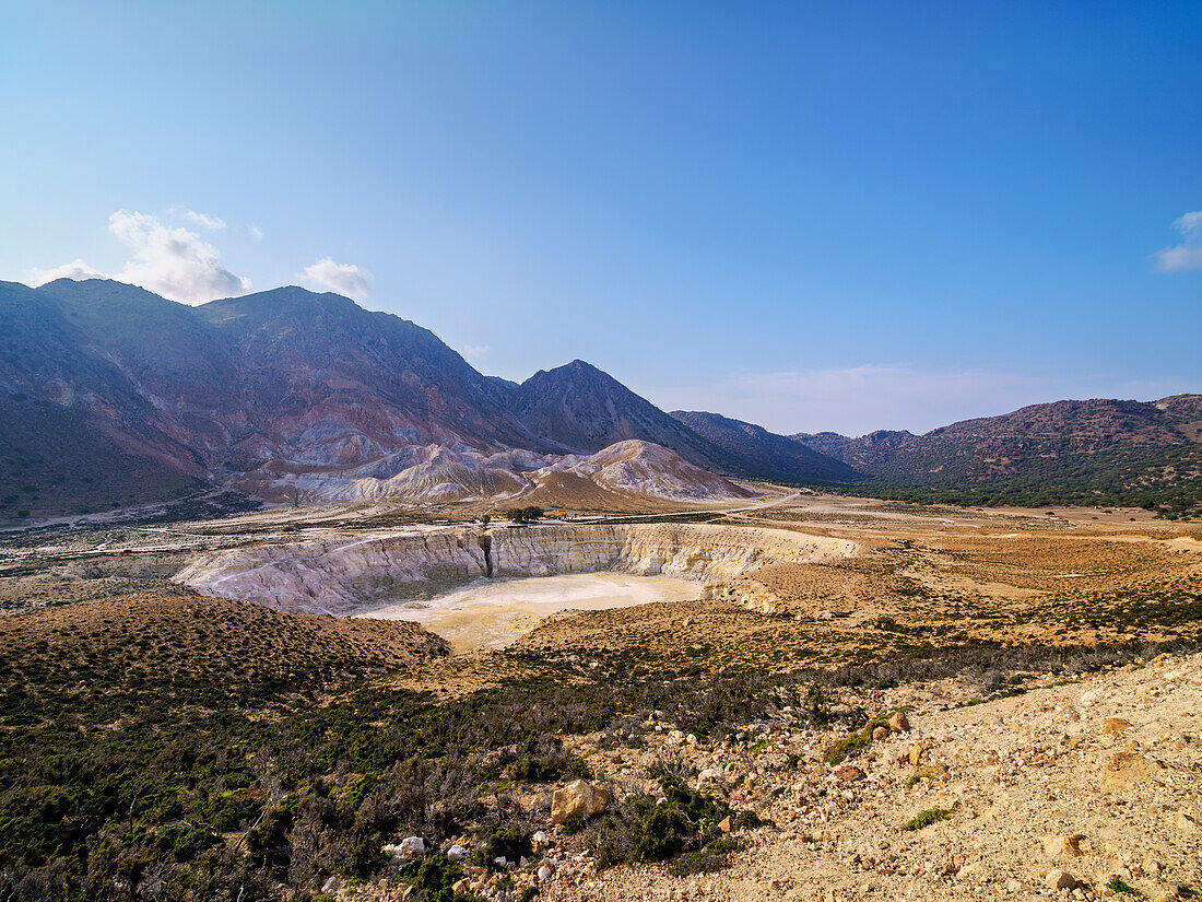 Stefanos Volcano Crater, elevated view, Nisyros Island, Dodecanese, Greek Islands, Greece, Europe