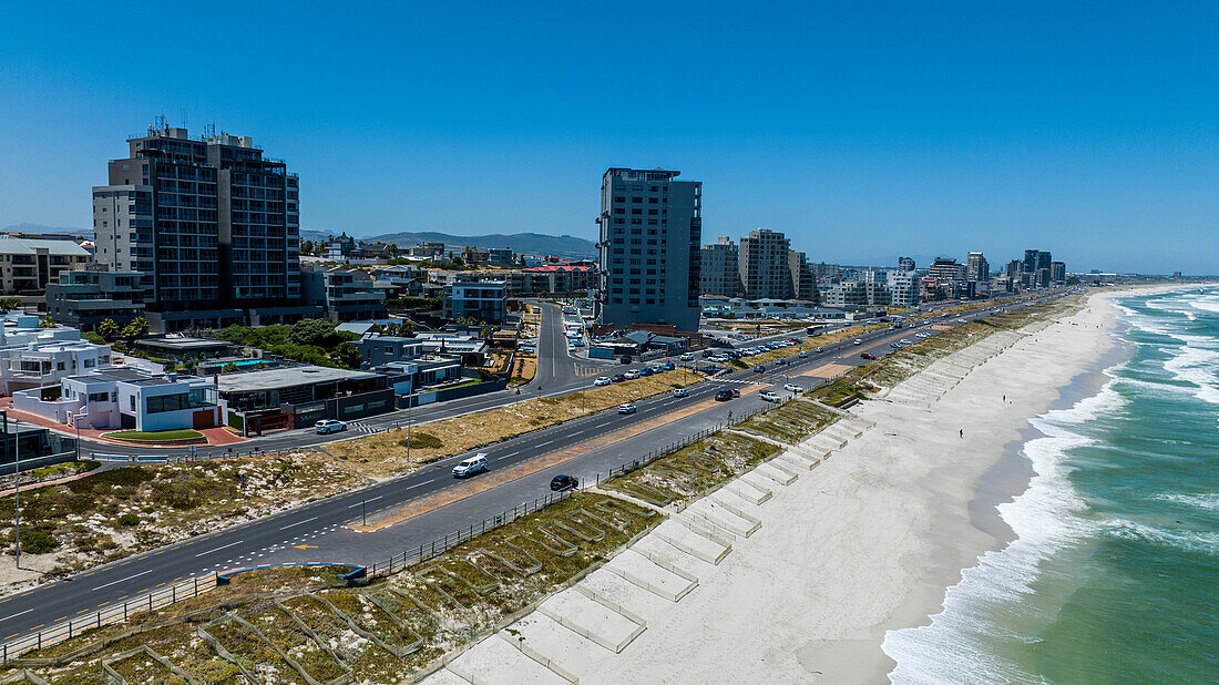 Aerial of Bloubergstrand Beach, Table Bay, Cape Town, South Africa, Africa